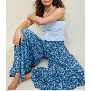 AERIE Party Pants In Midnight Blue Sz L Bohemian Cottagecore Peasant Hippie